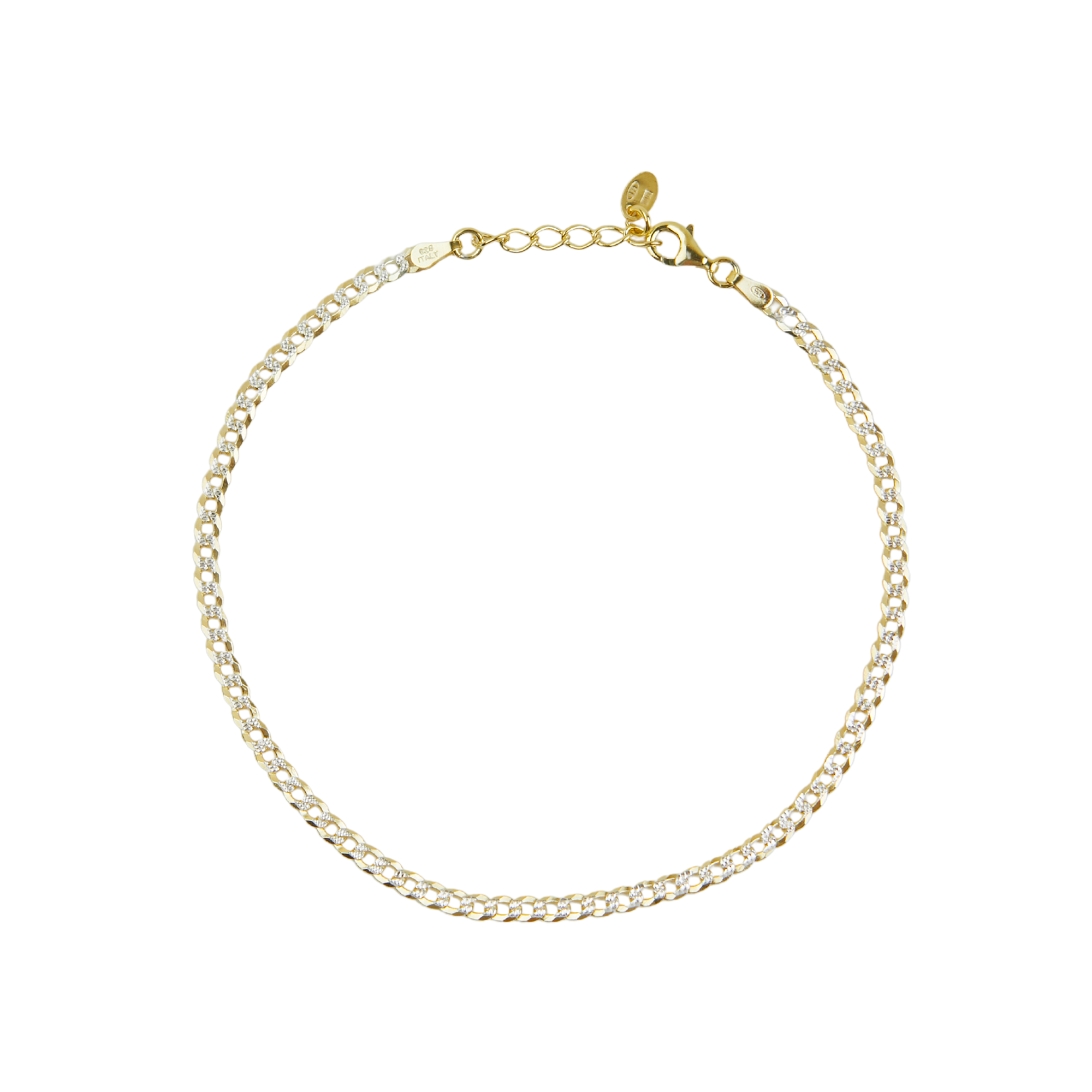 THE TWO TONE PAVE CURB CHAIN ANKLET