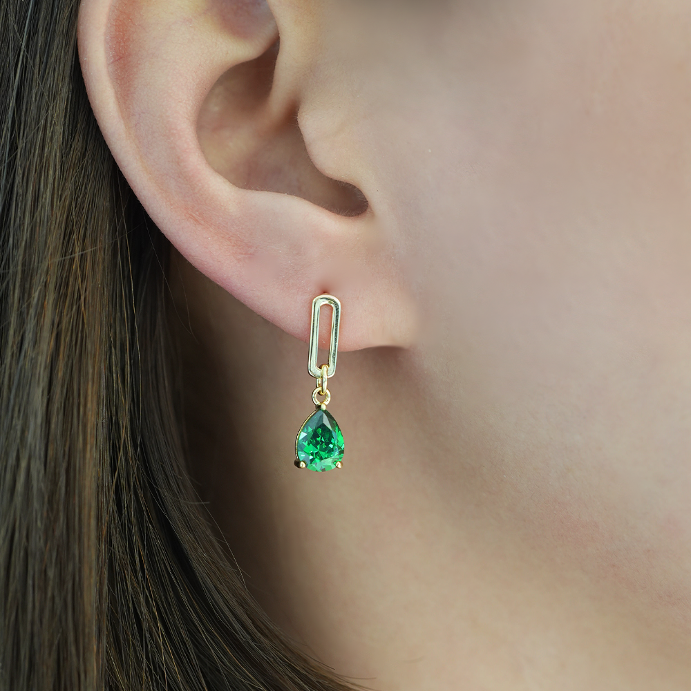 THE EMERALD PAPERCLIP DROP EARRING