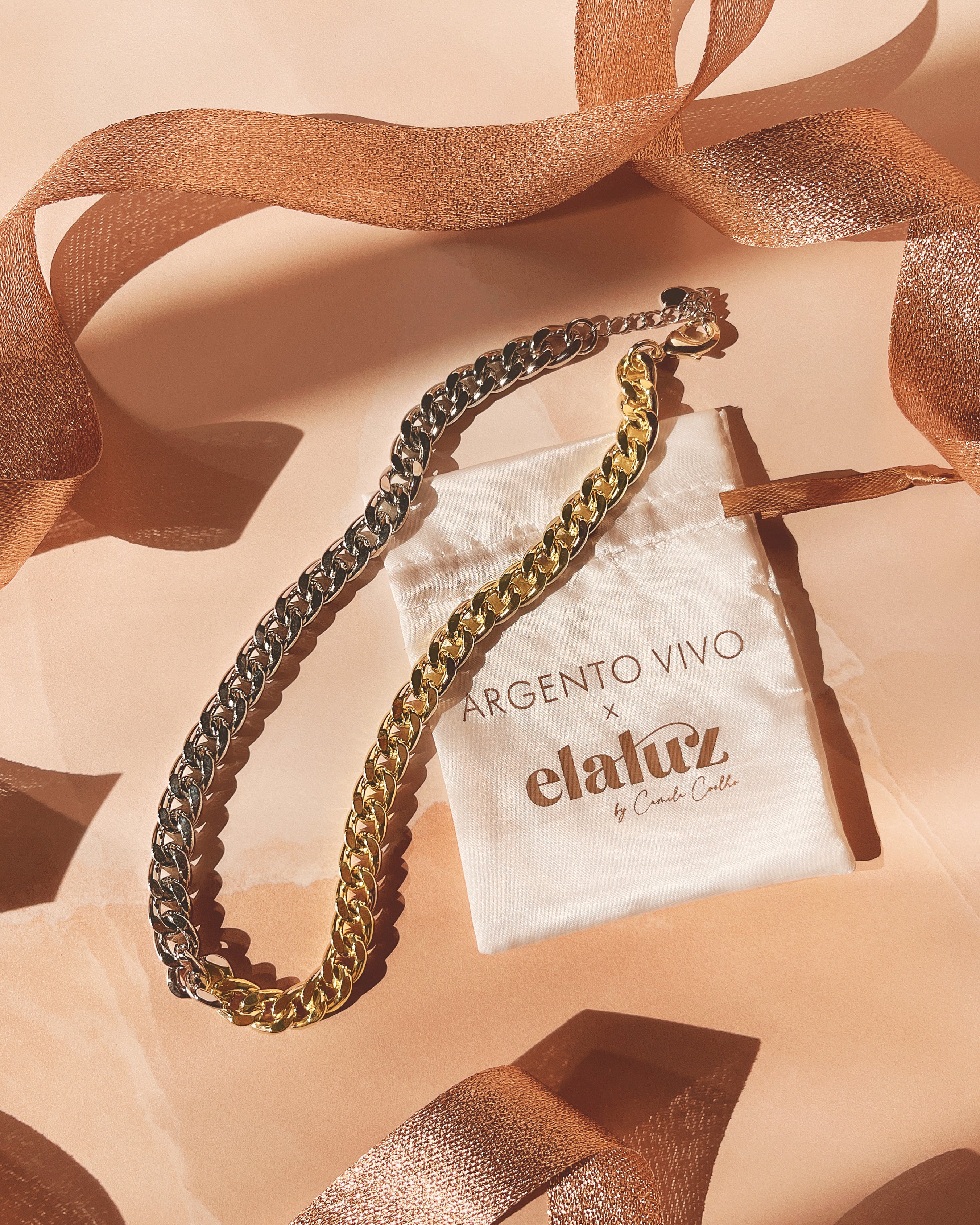 THE DOUBLE FLASH TWO TONE CHAIN NECKLACE (ELALUZ X ARGENTO VIVO)