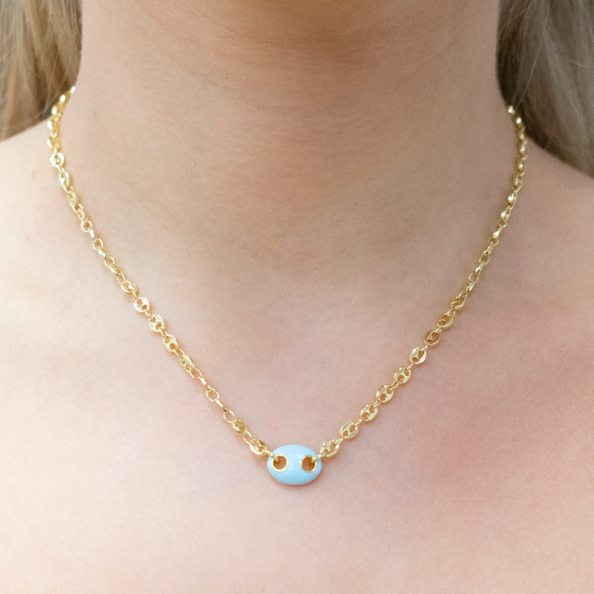 THE LIGHT BLUE ENAMEL MARINER CHAIN NECKLACE