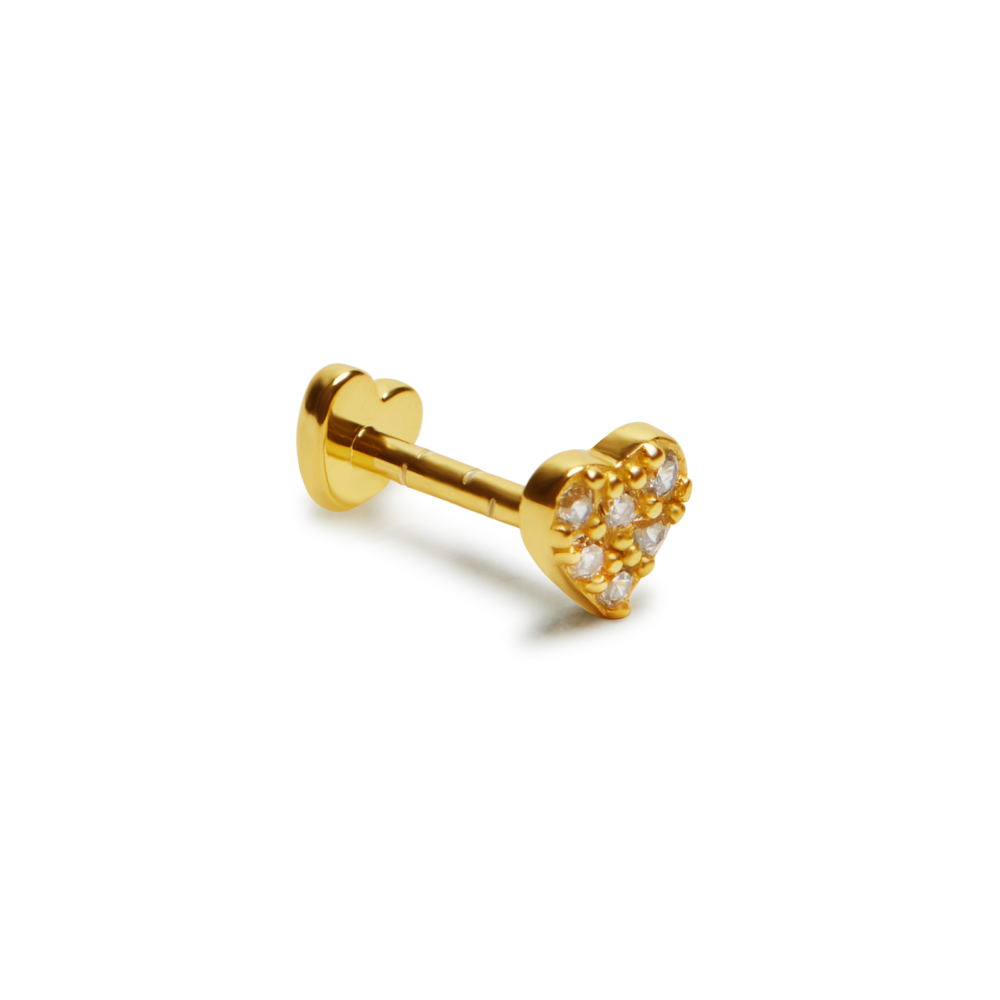 SINGLE CZ HEART FLAT BACK STUD