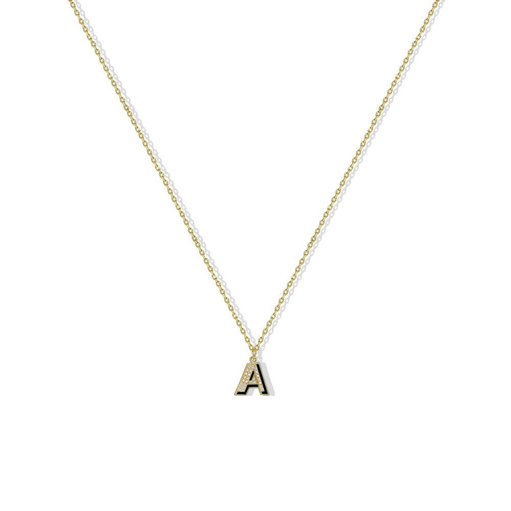 THE CZ ENAMEL BLOCK INITIAL NECKLACE