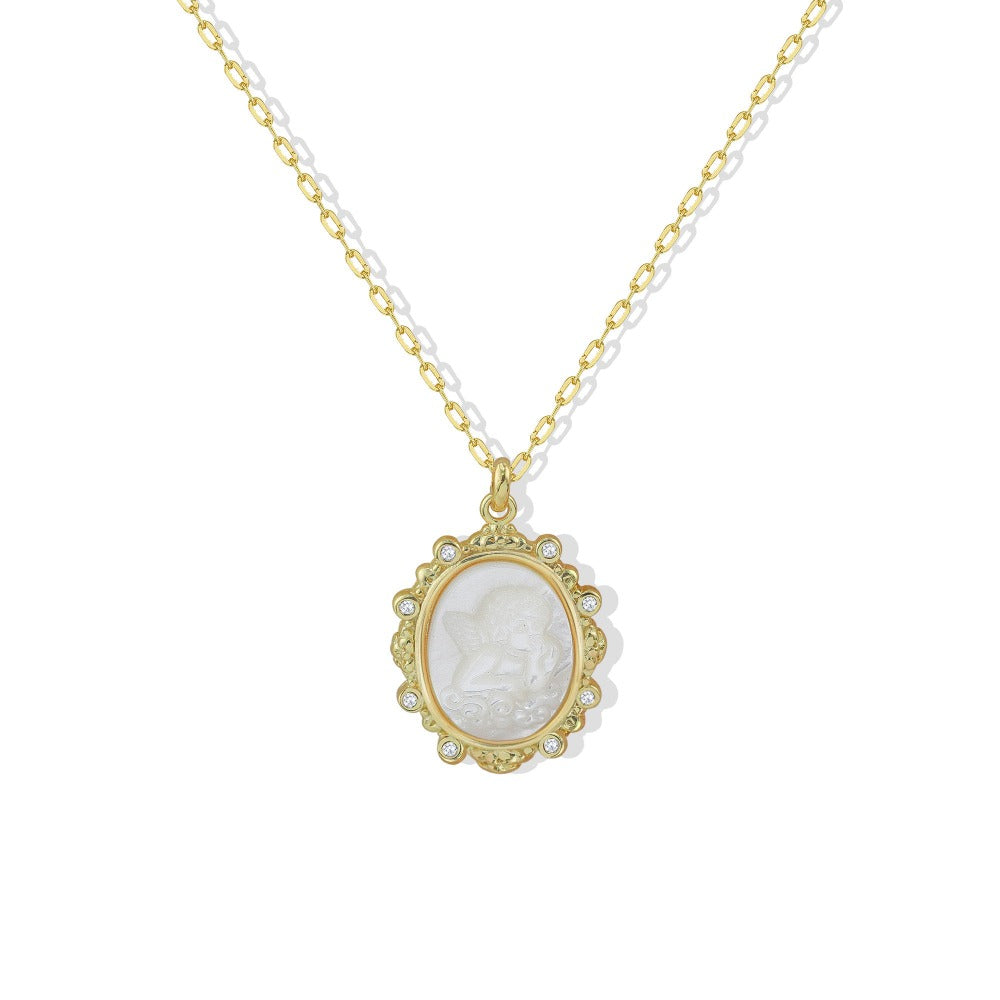 THE MOTHER OF PEARL ANGEL PENDANT NECKLACE