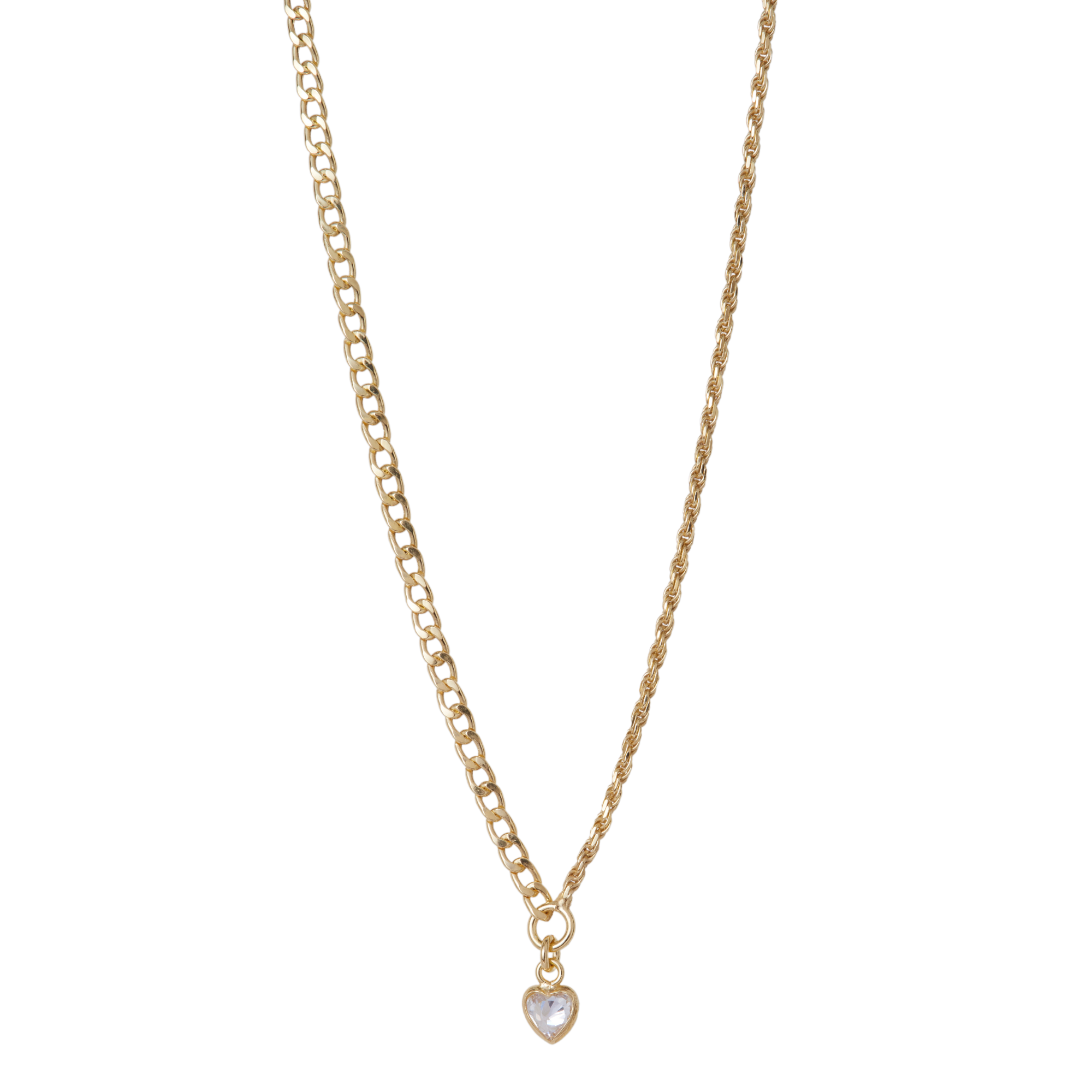 THE CZ HEART ROPE CURB NECKLACE