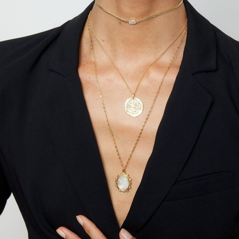 THE MOTHER OF PEARL ANGEL PENDANT NECKLACE