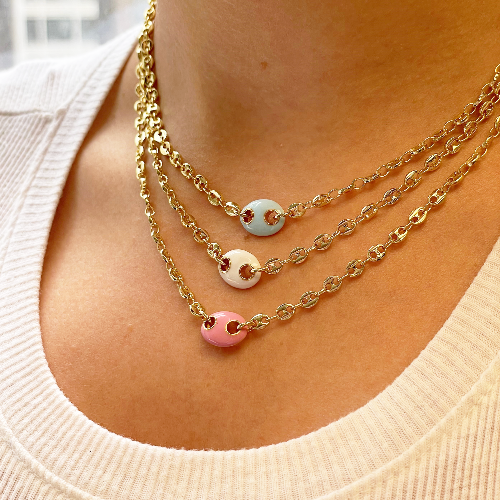 THE PINK ENAMEL MARINER CHAIN NECKLACE