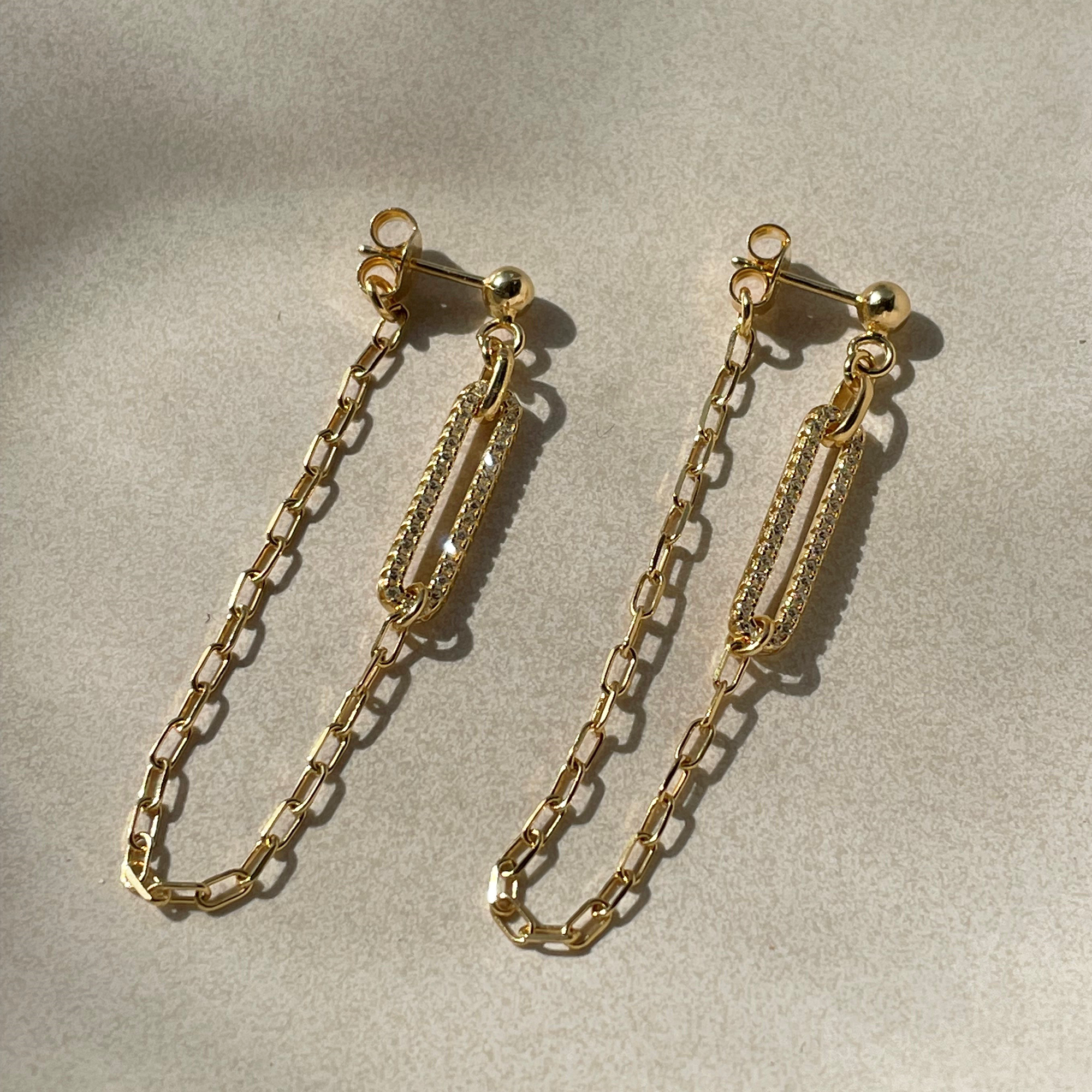 THE CZ PAVE CHAIN DROP EARRING